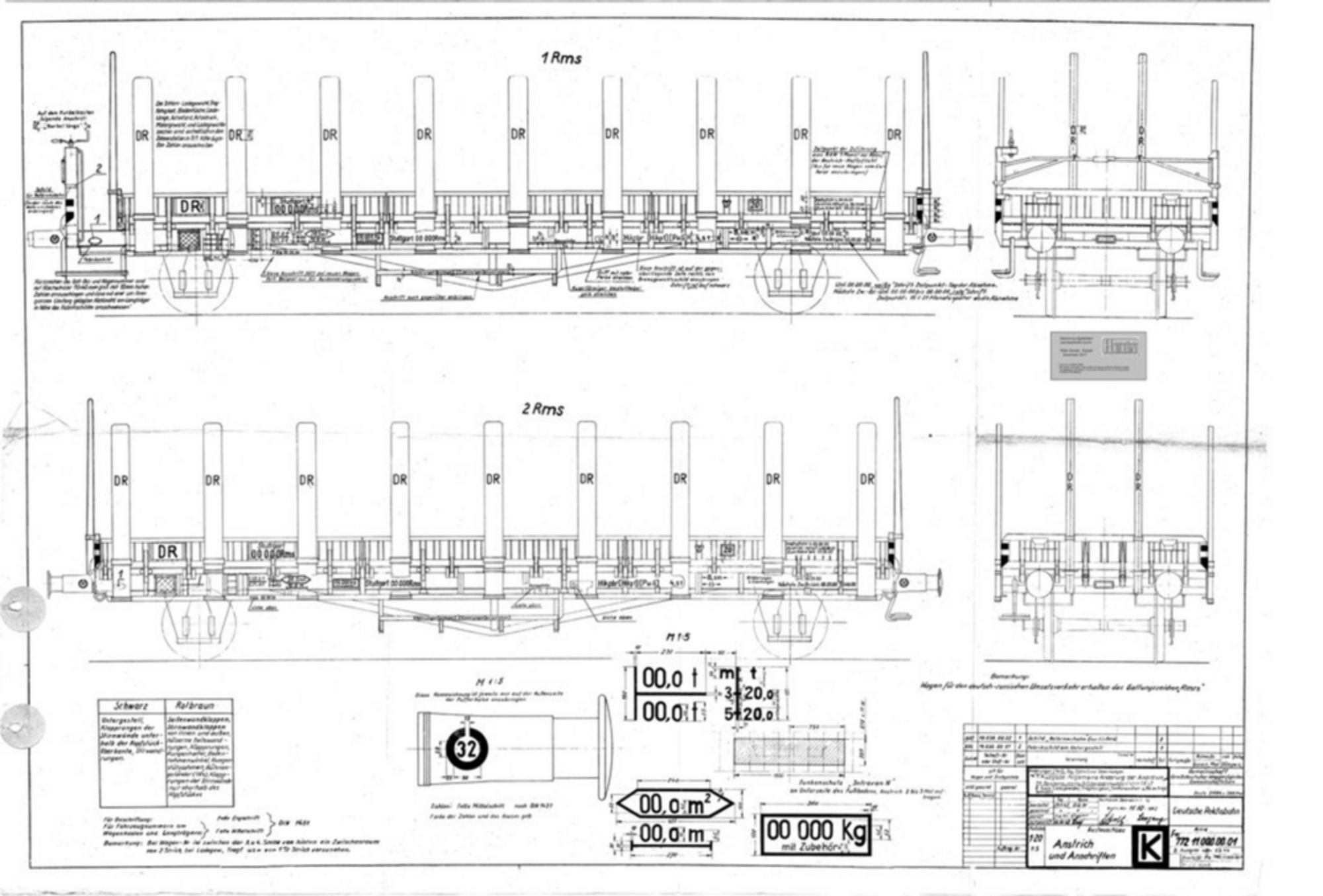 Вагон-платформа Лат 1863682. Завод Rs Stuttgart (до 1945 г.). Чертёж