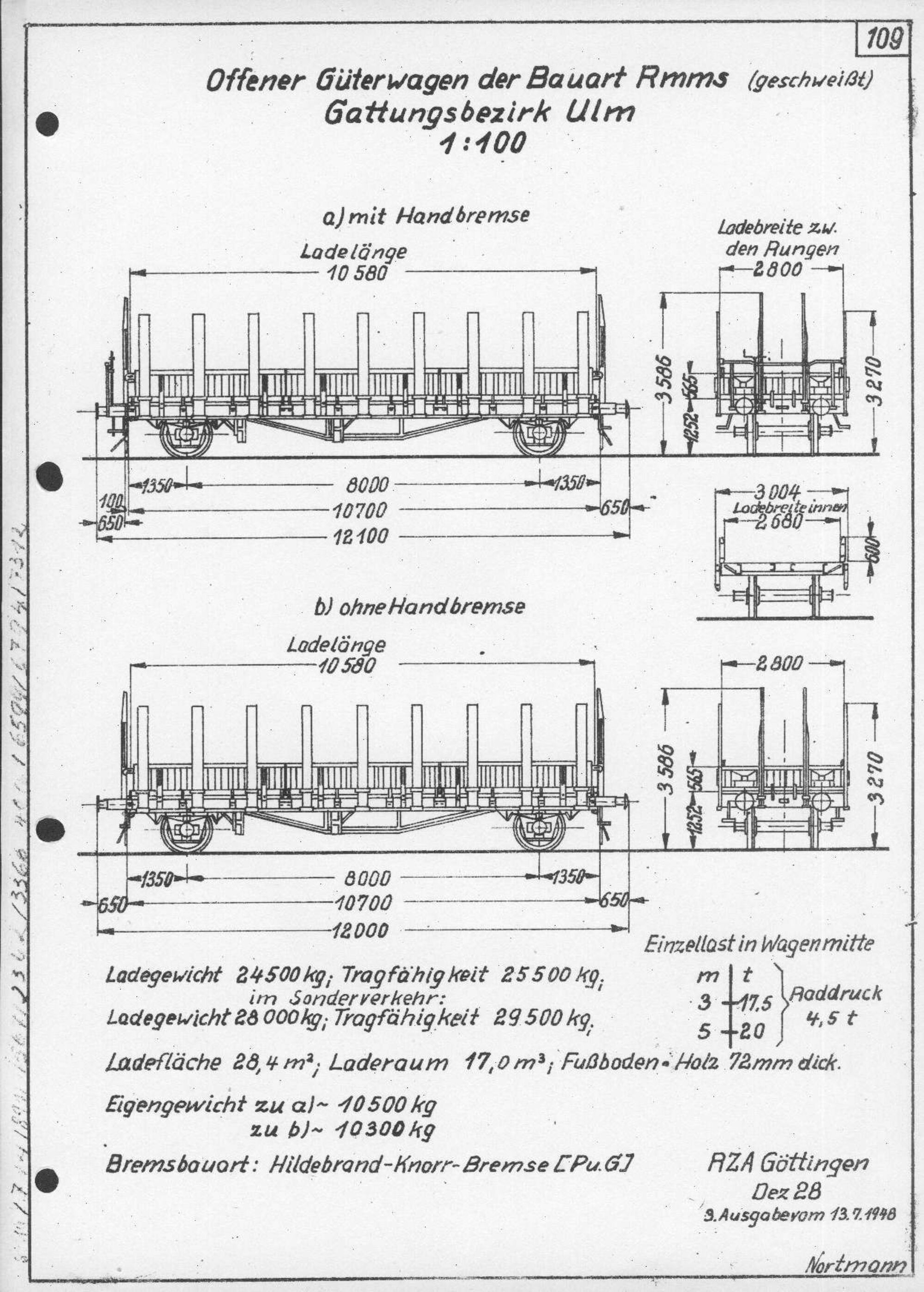 Вагон-платформа Лат 1863682. Завод Rs Stuttgart (до 1945 г.). Чертёж 3. Kriegsbauart (военная конструкция) 1943-1945