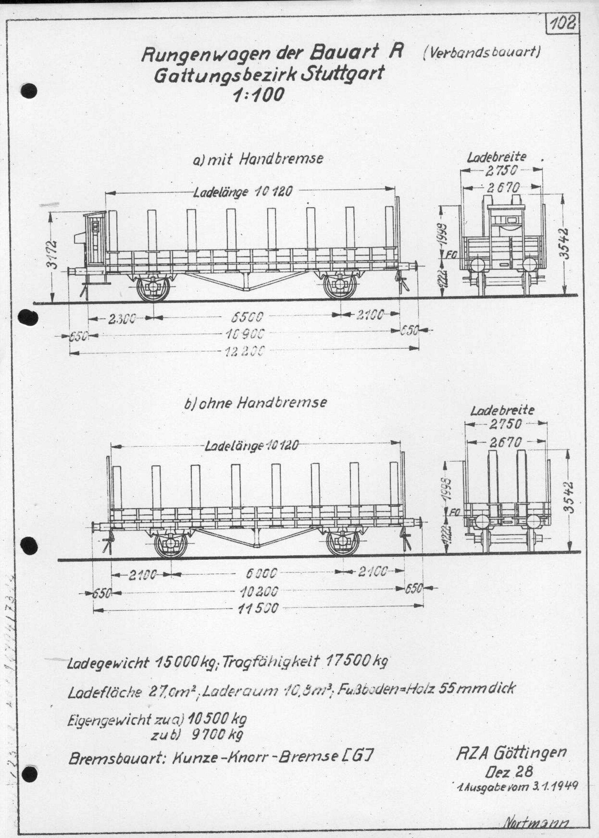 Вагон-платформа Лат 1863682. Завод Rs Stuttgart (до 1945 г.). Чертёж 2. Verbandsbauart (стандартная конструкция) 1913-1943