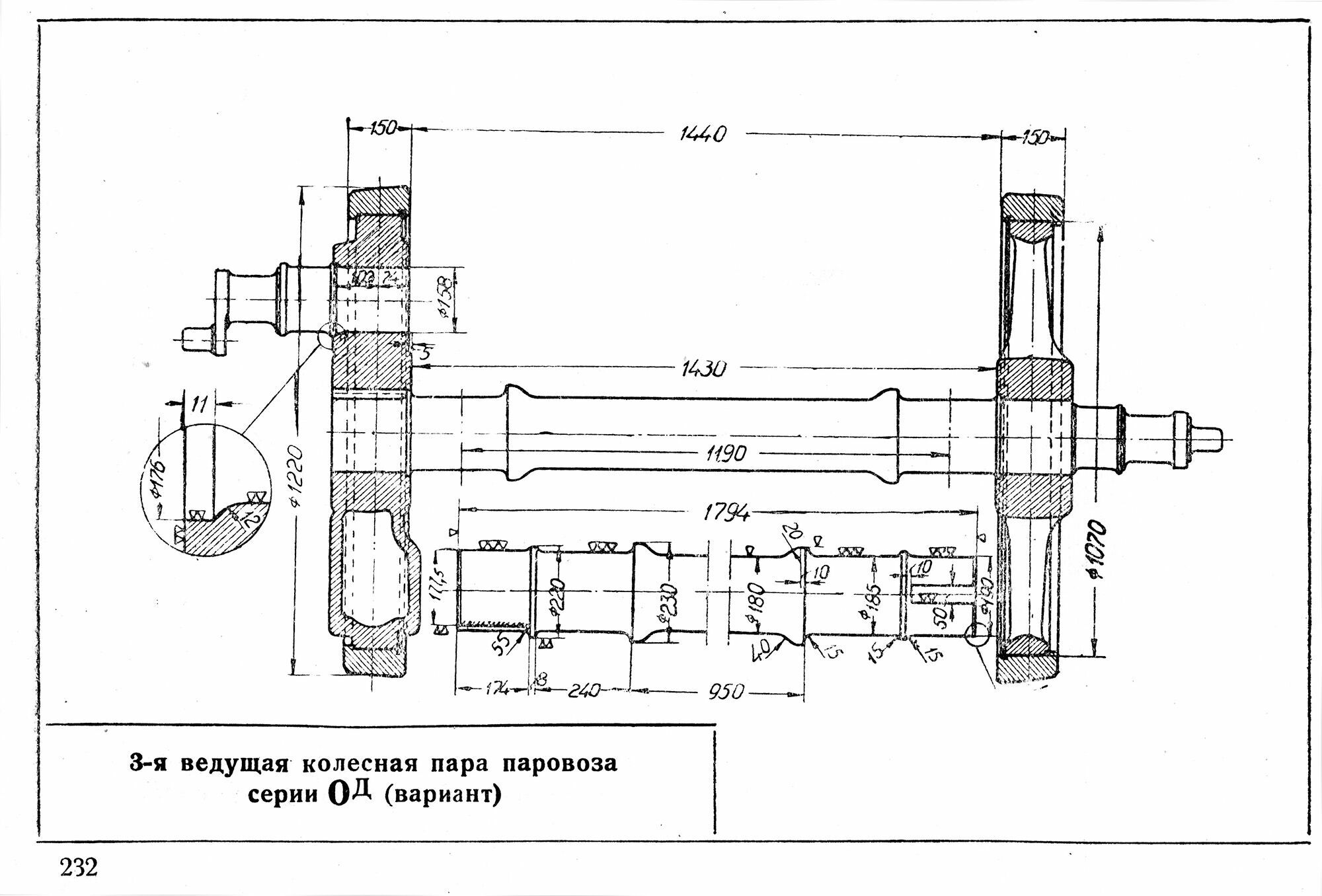 Чертёж третьей ведущей колёсной пары паровоза серии О<sup>Д</sup>
